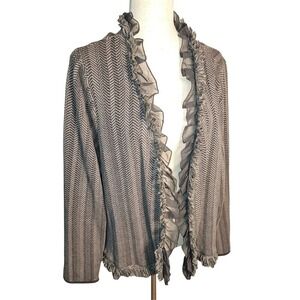 Dana Buchman Size 2x Elegant Gray Ruffled Textured Cardigan Sweater